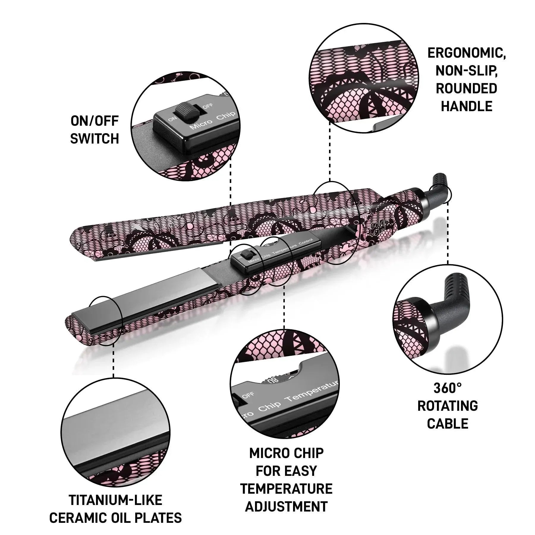 Выпрямитель для волос Golden Curl Lace Styler Titanium с кружевным дизайном - Golden Curl