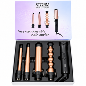 ערכת מסלסל שיער STORM טיטניום 4 ב־1 עם ארבעה ראשים מתחלפים במארז פתוח