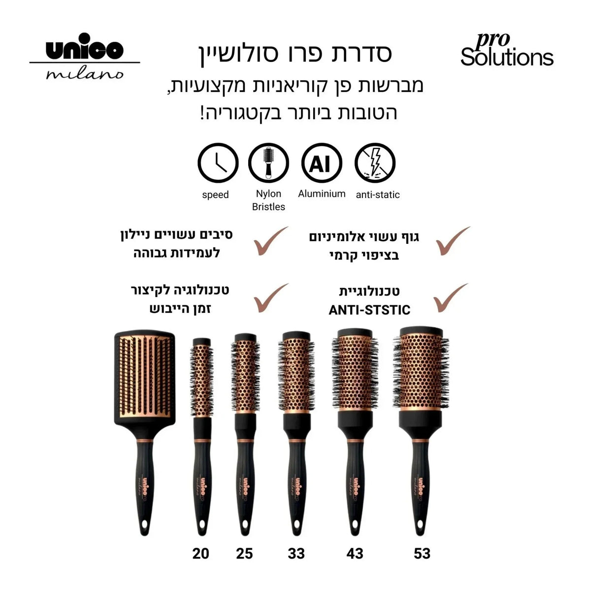 מברשת פן קרמית מקצועית Pro Solution מידה 20 | Unico