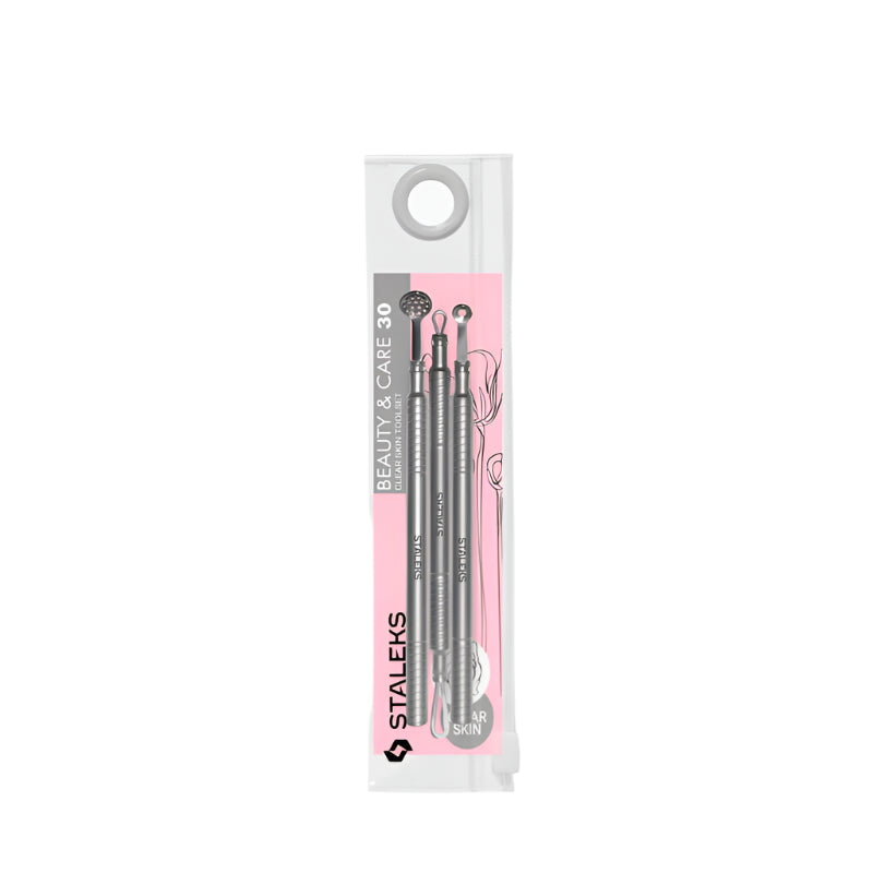 Staleks Cosmetology toolset “Clean Skin” BEAUTY & CARE 30 (Uno spoon, round tool with 19 holes and double-ended loop)