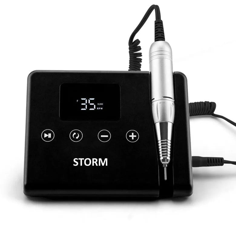 Пилка для маникюра и педикюра Storm Professional с набором насадок - черная