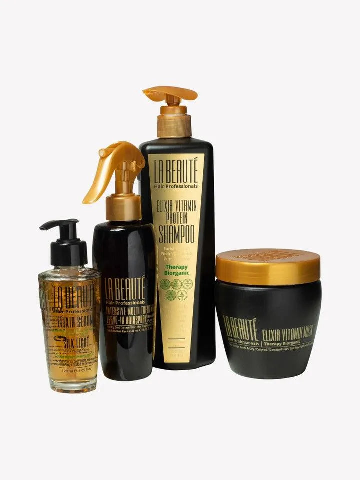 לה בוטה מארז אליקסיר גלוס פרימיום - הכולל שמפו, מסכה, סרום וספריי מתיר קשרים