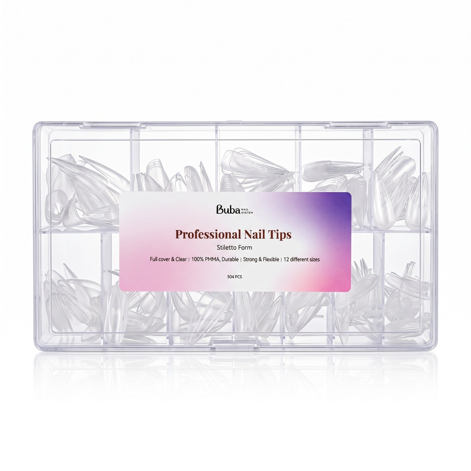 טיפסים מקצועיים שקופים Stiletto 504 יח׳ | Buba Nail System