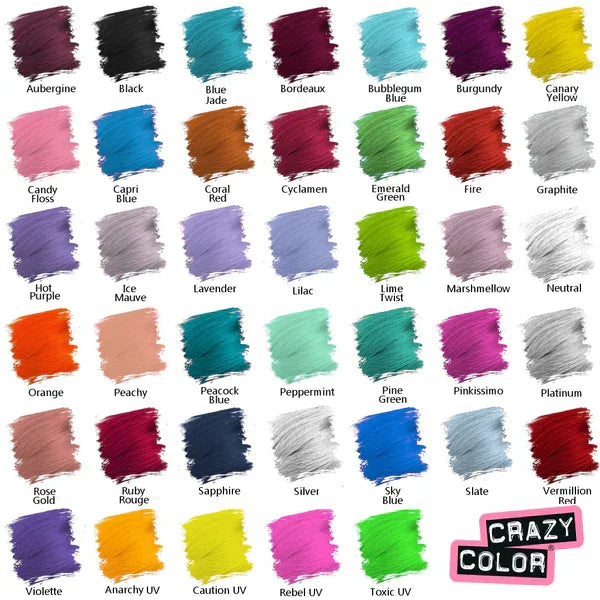 טבלת גוונים לצבע שיער Crazy Color 100 מ״ל