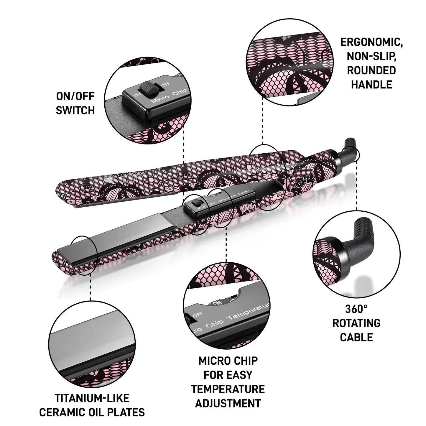 גולדן קארל לייס סטיילר  מחליק טיטניום בעיצוב תחרה - Golden Curl