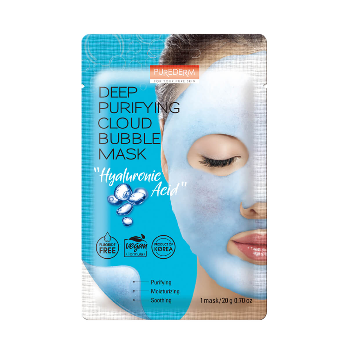 PureDerm Deep Purifying Cloud Bubble Mask HYALURONIC ACID, 20 g