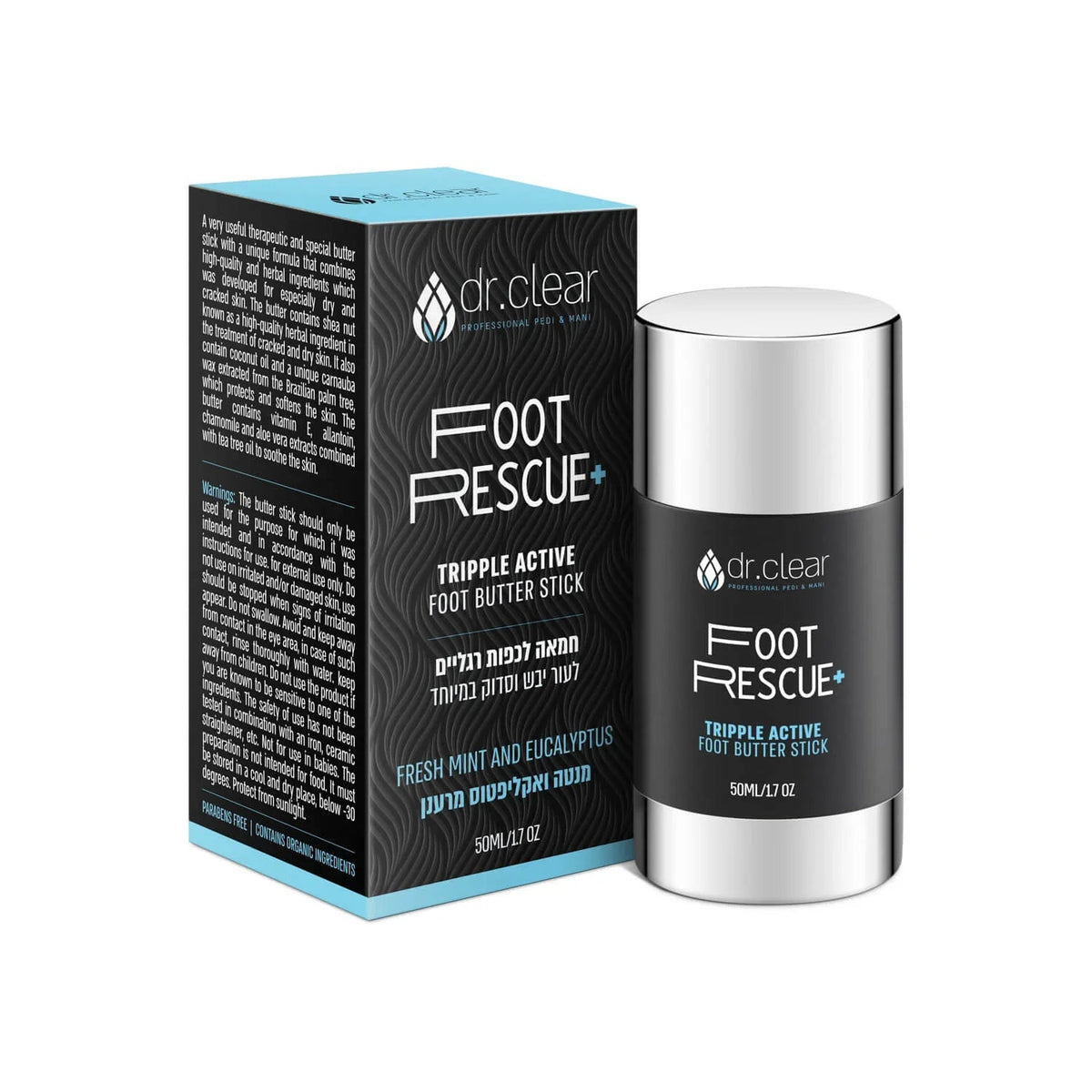 Dr Clear Foot Rescue סטיק 50 מ״ל בניחוח מנטה ואקליפטוס